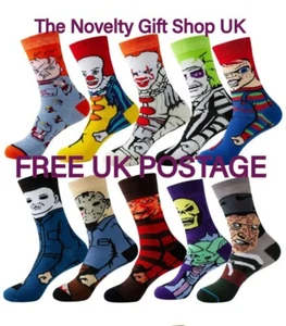 10 x Pairs Horror Socks Mens Womens Horror Goth Novelty 6-10 Myers IT Chucky - Picture 1 of 1