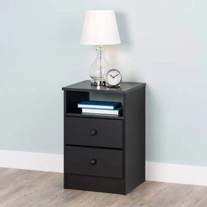 2-Drawer Nightstand, Deep Black - Picture 1 of 6