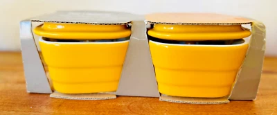 Set of 2 Stoneware Pier 1 imports Covered mini Casserole Square Yellow mini Dish - Image 1 of 4