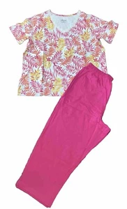 EASY ESSENTIALS 2 Piece Top and Capri Pants Set, Tropical Pink Size Large - Picture 1 of 2