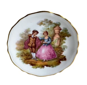 Vtg Limoges France 4" Small Trinket Dish Victorian Couple Courting Display Plate - Picture 1 of 5