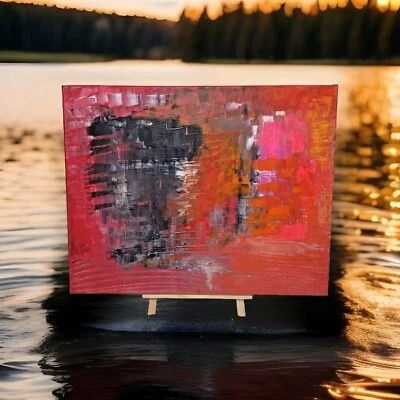 " Gallery Canvas" Original Abstract (See Video) Acrylic Painting 16x20 BlackRed - Image 1 of 4