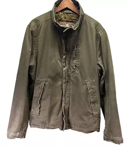 American Eagle Outfitters Faux Fur Lined Jacket Brown Snap Zip Men XL Distressed - Picture 1 of 11