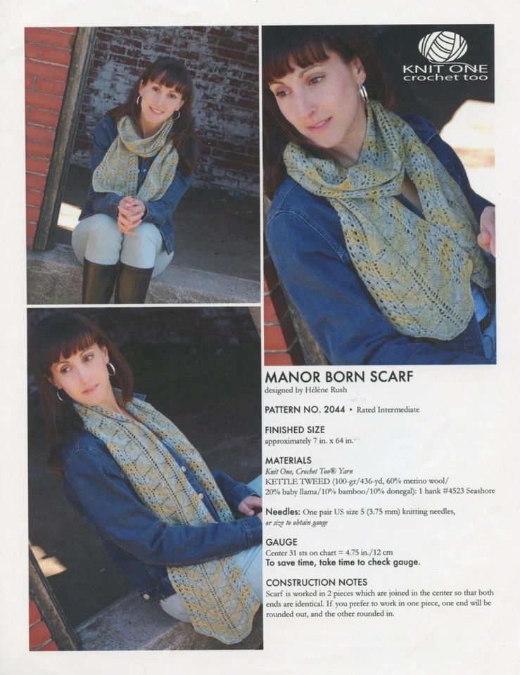K1C2 Knit One Crochet Too Knitting Pattern 2044 Manor Born Lace Scarf - Image 1 of 1