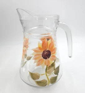 Lemon Tea Beverage Glass Pitcher Hand Painted By Grant Howard 8 1/2" Tall - Picture 1 of 4