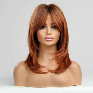 Wig Long Layered Straight with Bangs Auburn / Copper / Red heat resistant Hair - Picture 1 of 5