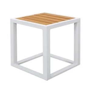 18 In. White Square Powder-Coated Aluminum Outdoor Side Table With Tabletop - Picture 1 of 9