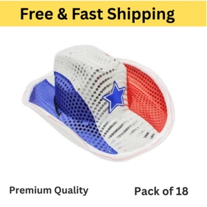 Sombrero de Vaquero 18 Rojo Blanco Azul Led con Leds Blancos - Divertido Iluminado Vaquera 4 de Julio - Imagen 1 de 6