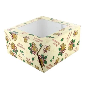 Vintage Bells Festive Christmas Square Cake Box - 8" x 8" x 4" - Range of Packs - Picture 1 of 4
