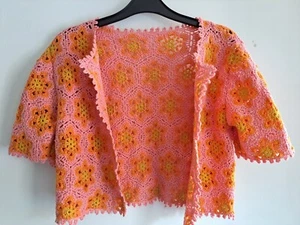 Girl's Crochet Knit short sleeve button crop open cardigan unworn item unsized - Picture 1 of 8
