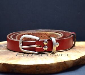 Vintage Handmade Womens Belt Leather Jeans Skinny Belt Red Brown Size 34