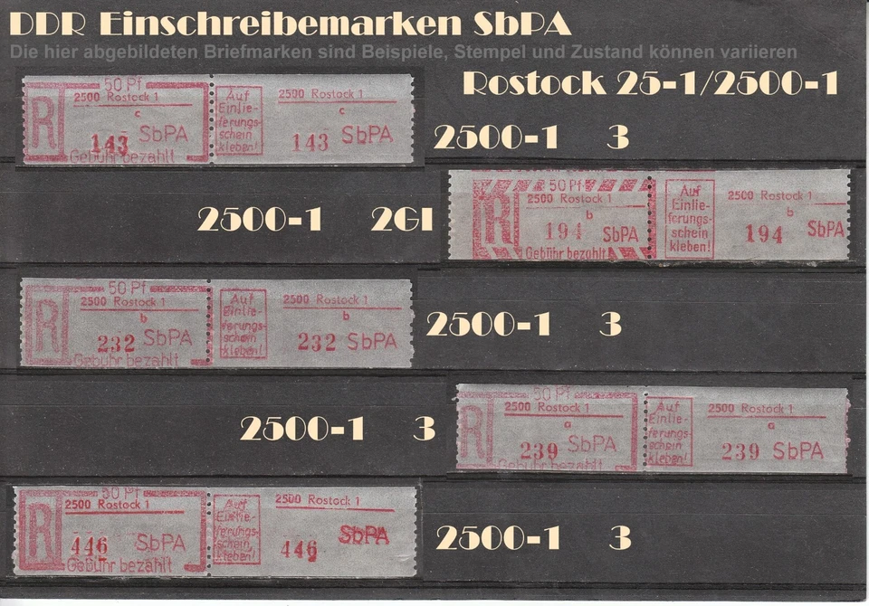 DDR R-Zettel SbPA Einschreibemarken ROSTOCK 2500-1 2500-2 postfrisch LOT - Bild 1 von 2