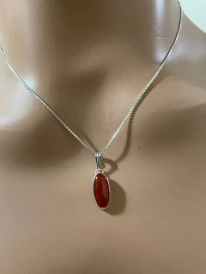 Beauty Rosso Corniola Gemma 925 Argento Sterling Fatto a Mano Ciondolo S-38 - Immagine 1 di 4