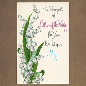 Tarjeta de cumpleaños Fantusy MAYO de colección sin usar, flores lirio del valle gema esmeralda - Imagen 1 de 6