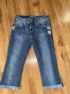 Grace in LA Girls Denim Capri Aztec Pocket Detail Size 16 Inseam 17” - Picture 1 of 2