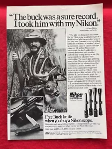 De colección 1986 Nikon miras de caza anuncio impreso cuchillo Buck anuncio de regalo - Imagen 1 de 7