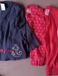 5 5T Gymboree Bon Voyage girls shirt capris set Valentine's Day heart red blue