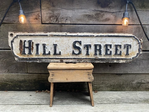 Reclaimed Victorian/Edwardian Antique Street Sign Cast Iron HILL STREET 97x22cm Cover