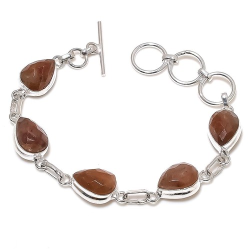 VALENTINO Bracciale gioielli in argento sterling 925 fatto a mano con pietre preziose quarzo fragola misura 7 8"