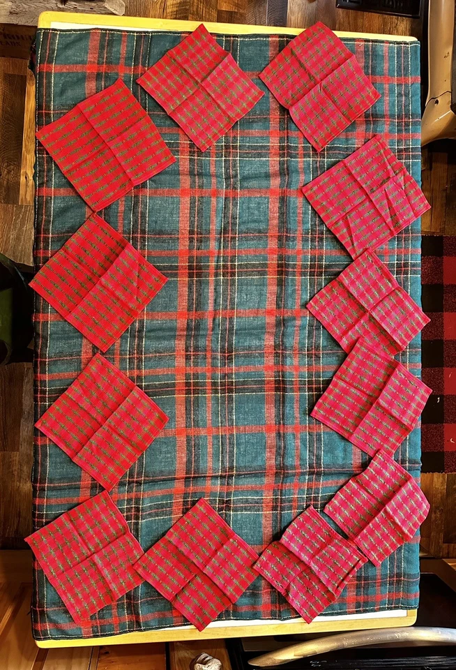 De colección Mantel a Cuadros Navidad Rojo Verde Lino 51”x 51” Vacaciones 12 Servilletas Rojas Foto 1 de 4