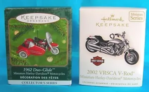 2 Hallmark Miniature Ornaments 2008-2002 VRSCA V-Rod-2000-1962 Duo-Glide 2nd Ser - Picture 1 of 3