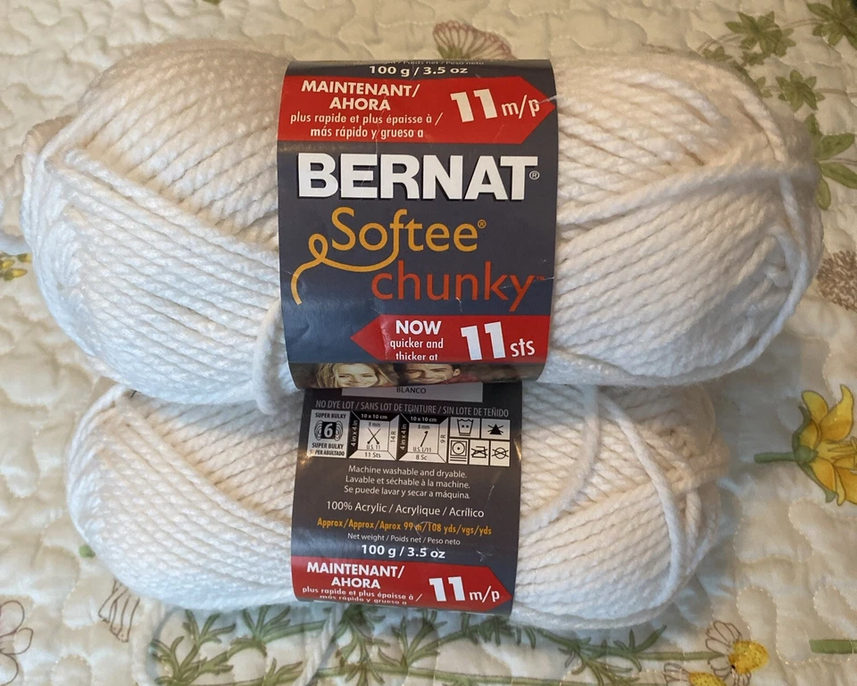 3x Bernat Softee Chunky Yarn White