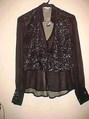 BLUSA DE SEDA PARÍS SHARAGANO TRANSPARENTE CON LENTEJUELAS VINTAGE DAMAS TALLA GRANDE DELGADA Foto 1 de 4