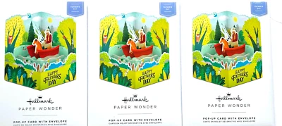 Lote de 3 Tarjetas Pop-Up de Papel Sello Maravilla Día del Padre Pesca Perro Barco Foto 1 de 3