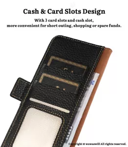 Magnetic Genuine Leather Flip Wallet Case for HONOR - Picture 1 of 15