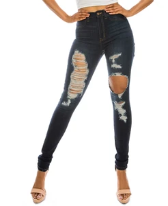 Aphrodite DARK BLUE Girls' Juniors' Ripped High-Rise Skinny Jeans, 13 - Picture 1 of 4