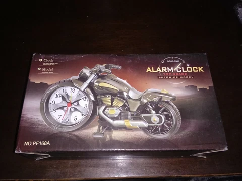 Quartz Desk/tabletop Motorcycle Clock W/ Alarm Plastic Like Metal Cover