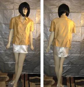 SAG HARBOR Woman Teen dressy business blouse golden high sheen satin Petite L - Picture 1 of 5