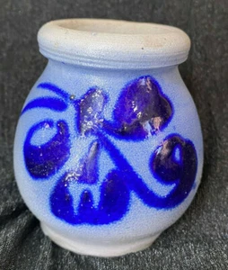 Handmad Ceramic Vase Vintage Hand Drawing Engraved Old Decor Blue Stoneware Rare - Picture 1 of 4