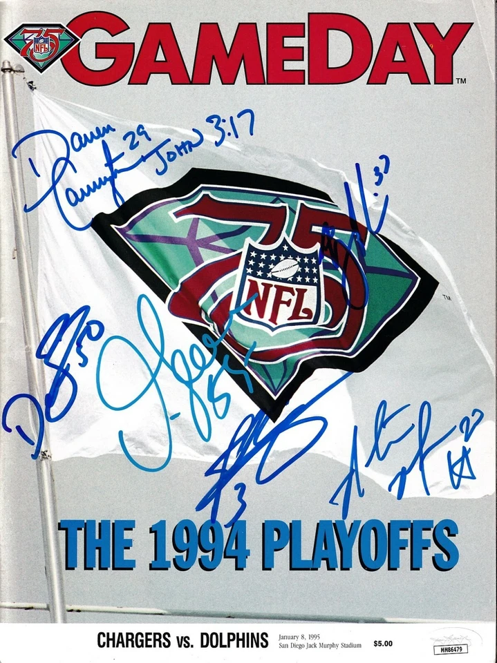 1994 Chargers team signed program Junior Seau Rodney Harrison Means Carney (JSA) - Image 1 of 1