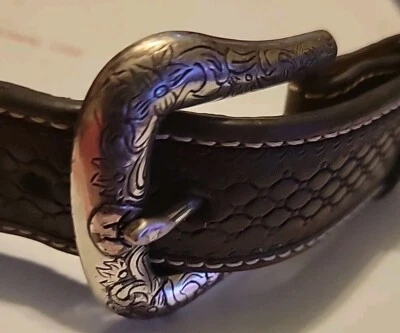 Cinturón Western ARIAT Talla 28 Marrón Floral Cuero Tooled Foto 1 de 4