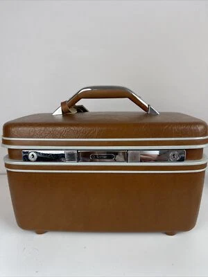 Vintage Samsonite Silhouette Train Travel Case Brown Cosmetic Storage No Key - Image 1 of 4