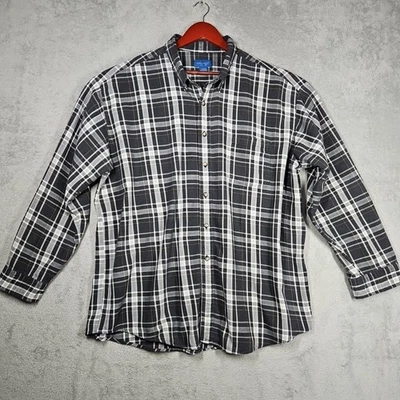 Towncraft JC Penny's Vtg Plaid Button Up Shirt Grays White w Thin Yellow Sz XXL - Image 1 of 4