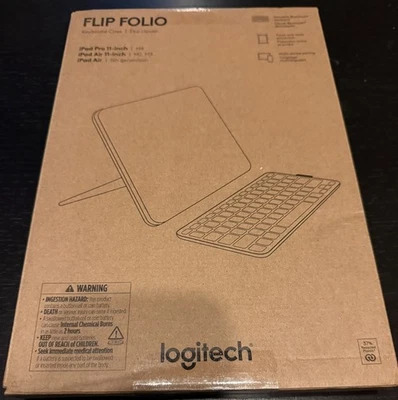 NIB: Logitech Flip Folio iPad Bluetooth Keyboard Case (Pro,  Air, M2, M3, M4) - Image 1 of 3