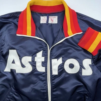 Vintage Houston Astros Goodman Sons Bomber Jacket 46 Spellout Stripe Baseball - Image 1 of 4