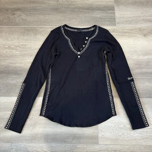 Camisa Pullover Alp N Rock Henley Manga Larga Para Mujer Talla Pequeña Negra - Imagen 1 de 9