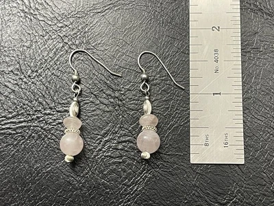 Pendientes de cuarzo rosa doble vintage de plata de ley .925 Foto 1 de 3