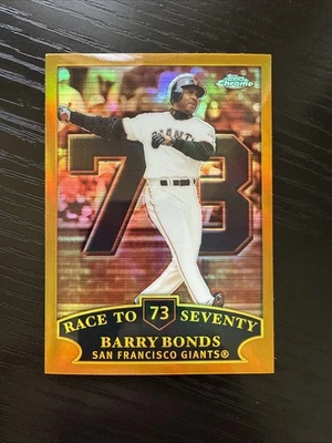 2002 Topps Chrome Barry Bonds Gold Refractor  73rd Home Run Ball Insert SSP - Image 1 of 4