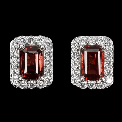 Black Friday 925 Sterling Silver Earrings Mozambique Garnet 6x4mm Jewelry - Image 1 of 4