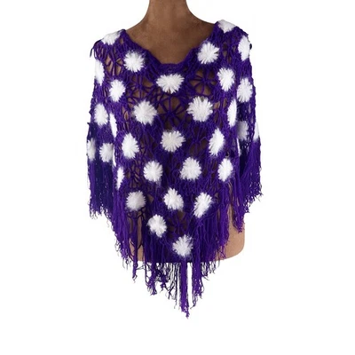 Poncho Chaudry KC Crochet Flecos Púrpura Blanco Mezcla de Lana Nuevo con Etiquetas Sin Stock XS/Adolescente Foto 1 de 4