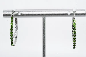 $395 .925 Sterling Silver 1.70CT Natural Chrome Diopside & Topaz Hoop Earrings - Picture 1 of 8