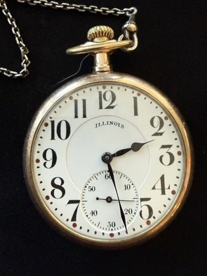 VINTAGE ILLINOIS MDL 7 GRADE 304 17j Nice Crystal POCKETWATCH 1917. Working - Image 1 of 4