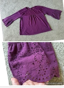 Sonoma embroidery front top blouse size XL bell sleeves eyelets 100 Cotton - Picture 1 of 11