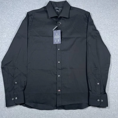 Camisa masculina Tommy Hilfiger slim fit botão para cima preta grande manga longa sólida nova com etiquetas - Imagem 1 de 4