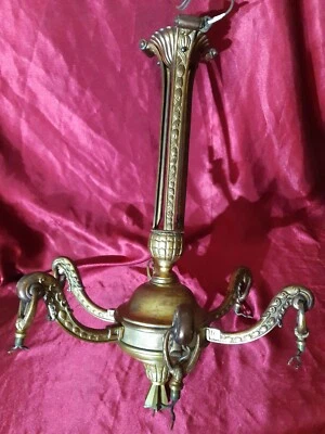 MONTURE DE LUSTRE ART DÉCO,NOUVEAU, BRONZE,LAITON, 6 tulipes  - Photo 1/4