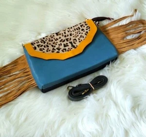Folklore Couture Multicolored and Leopard Print Fringed Bag NWT - Picture 1 of 10